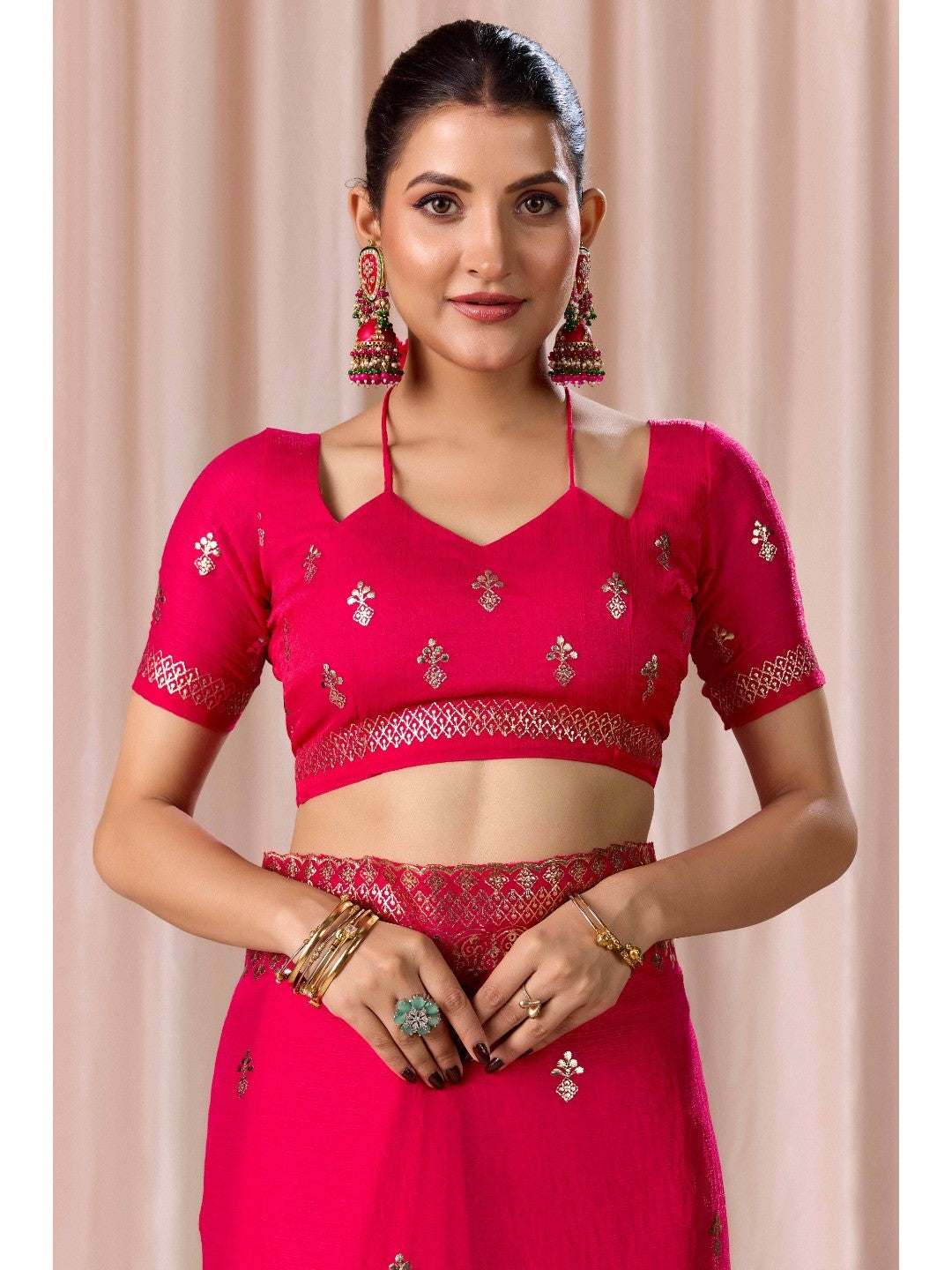 Elegant Pink Organza Chiffon Silk Saree with Embroidered Border - Image 5