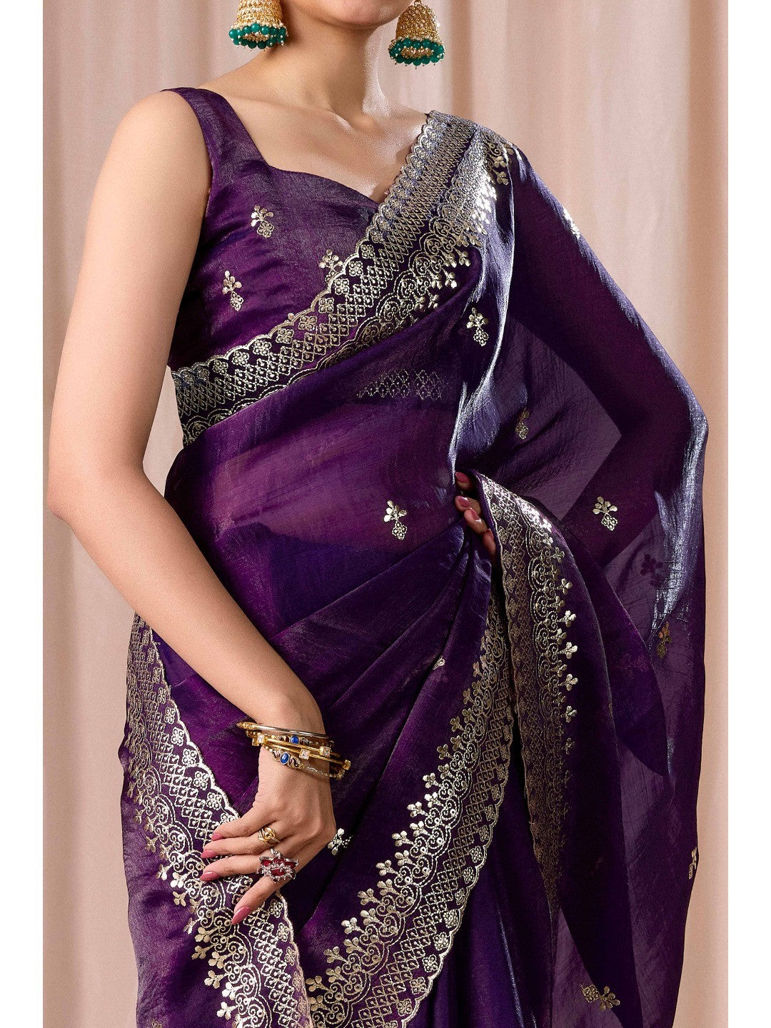 Elegant Purple Organza Chiffon Silk Saree with Embroidered Border - Image 2