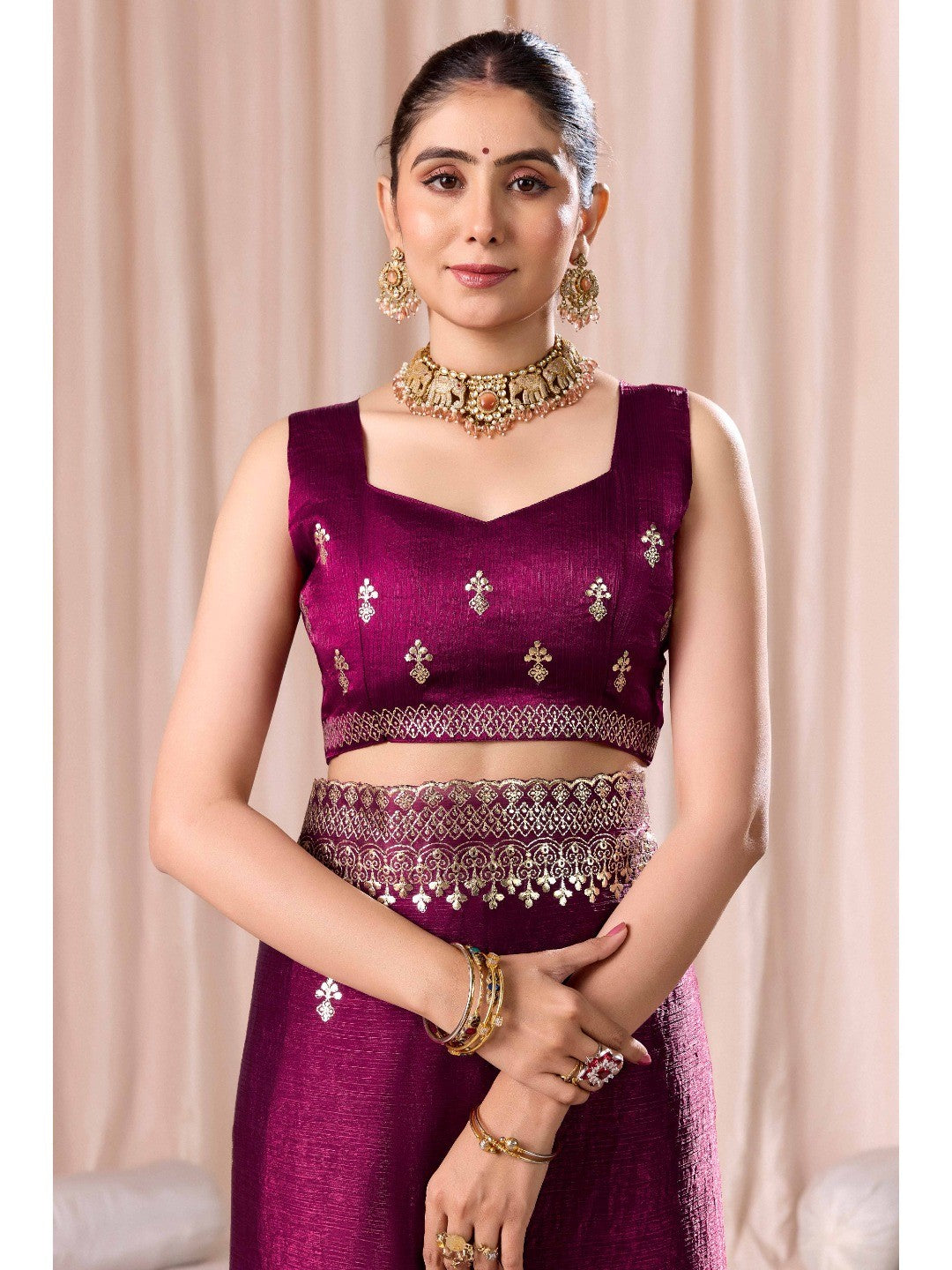 Elegant Magenta Organza Chiffon Silk Saree with Embroidered Border - Image 4