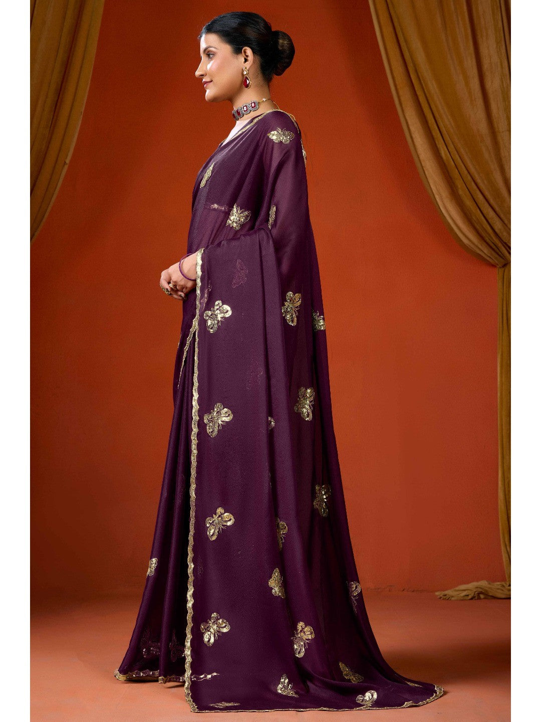 Elegant Purple Organza Chiffon Silk Saree with Delicate Embellishment - Image 6