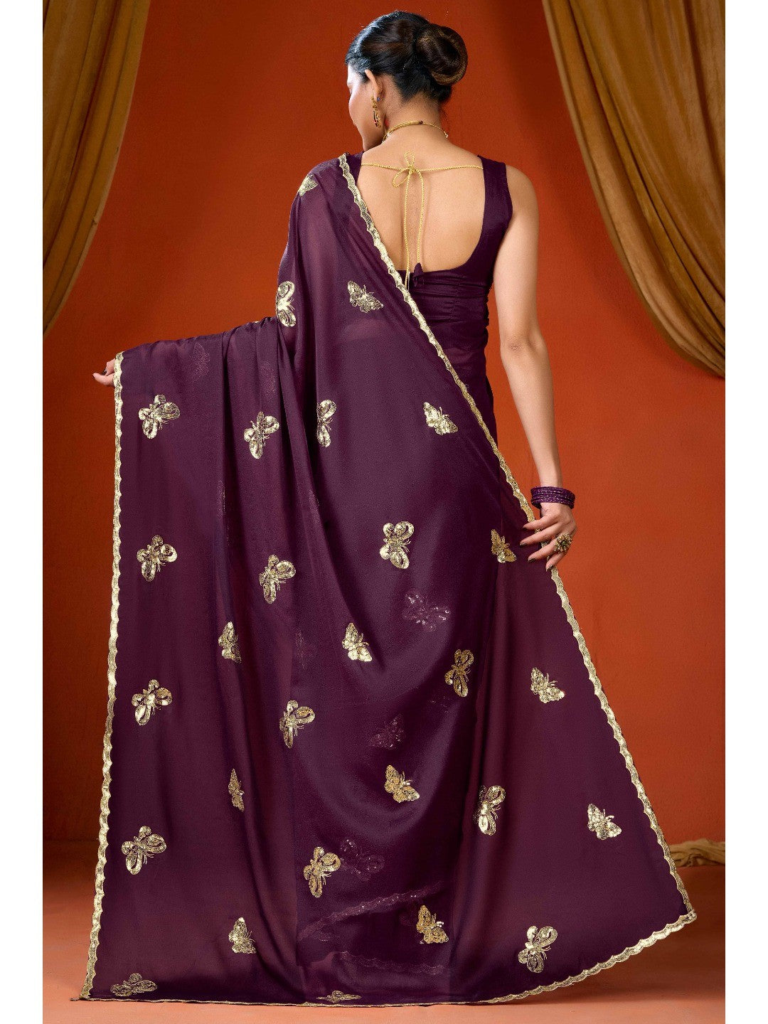 Elegant Purple Organza Chiffon Silk Saree with Delicate Embellishment - Image 3