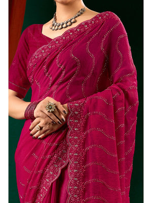 Graceful Pink Georgette Silk Saree with Delicate Embroidery - Image 2