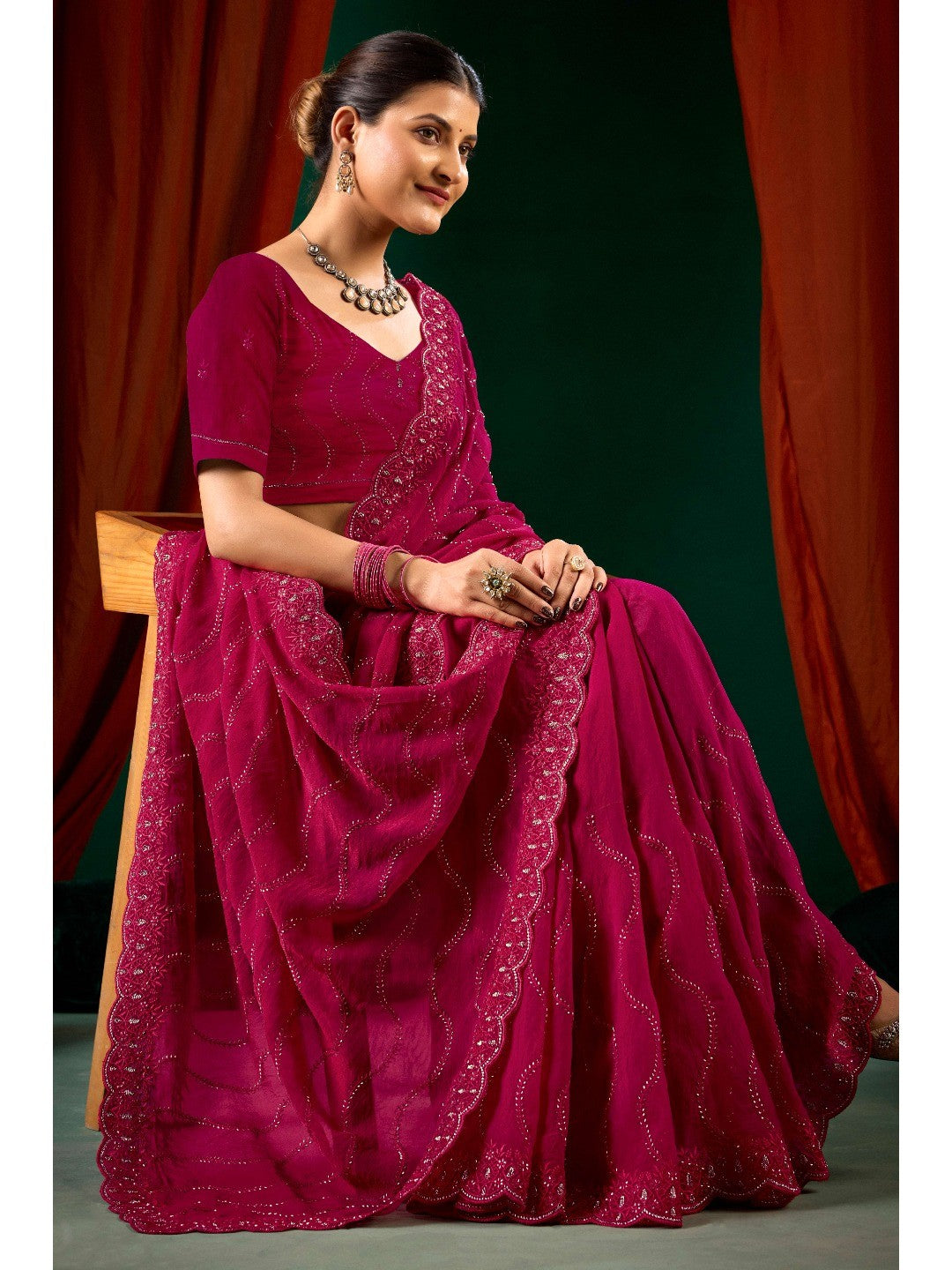 Graceful Pink Georgette Silk Saree with Delicate Embroidery - Image 7