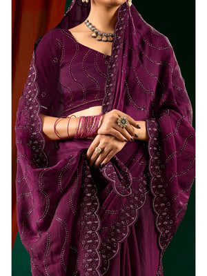 Graceful Purple Georgette Silk Saree with Delicate Embroidery - Image 2