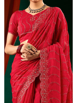 Graceful Red Georgette Silk Saree with Delicate Embroidery - Image 2