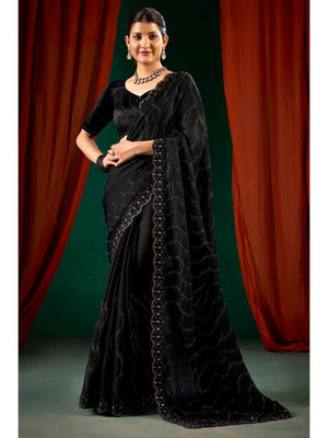 Graceful Black Georgette Silk Saree with Delicate Embroidery - Image 1