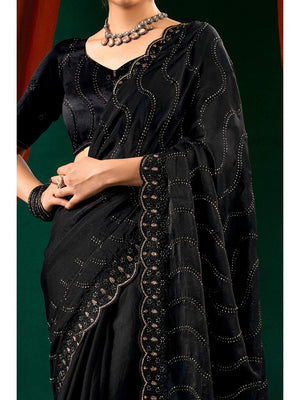 Graceful Black Georgette Silk Saree with Delicate Embroidery - Image 2