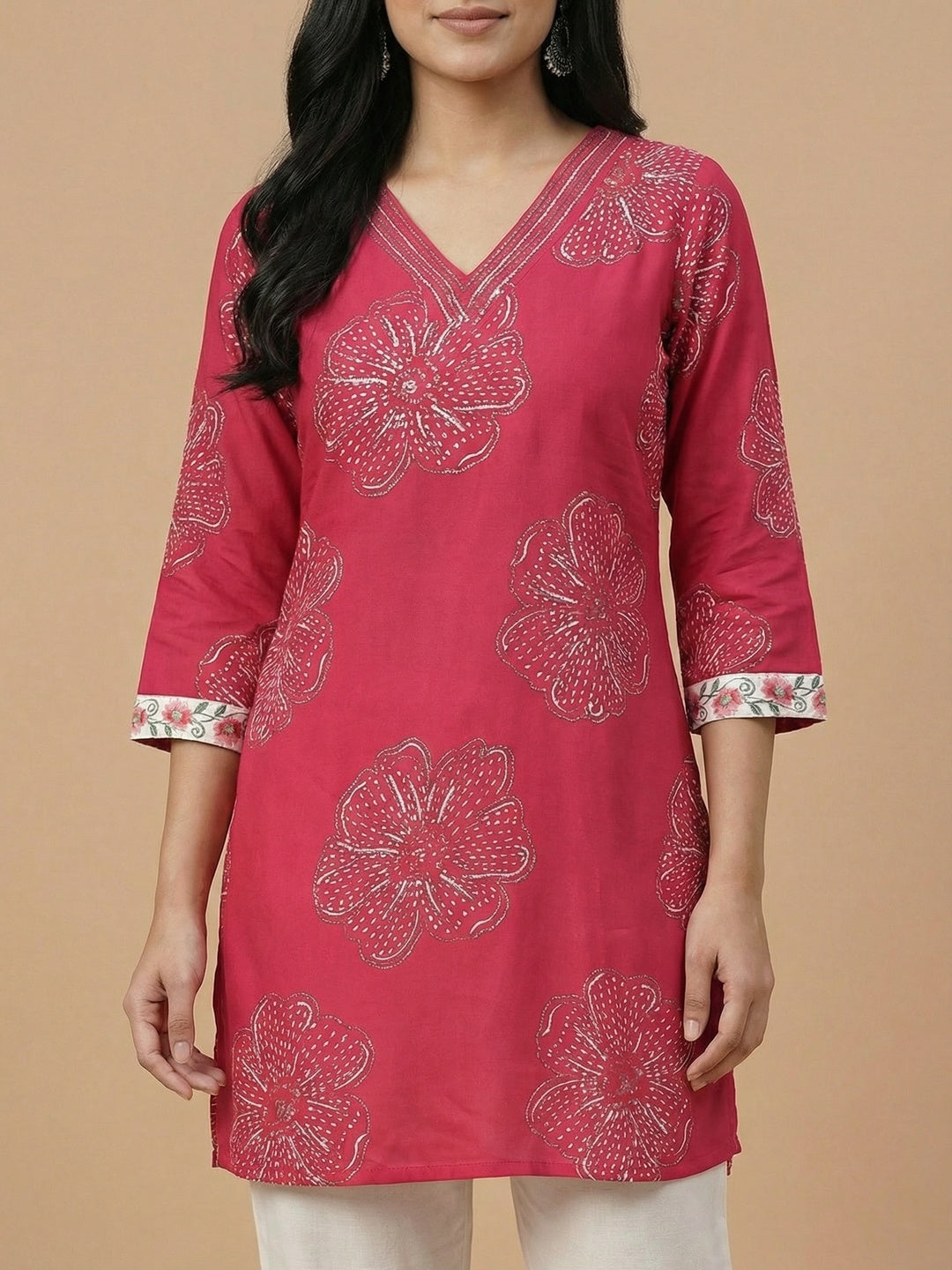 Pink Floral Printed Rayon Top and Bottom Set Featuring Soft Fabric and Straight Fit Silhouette - Image 2