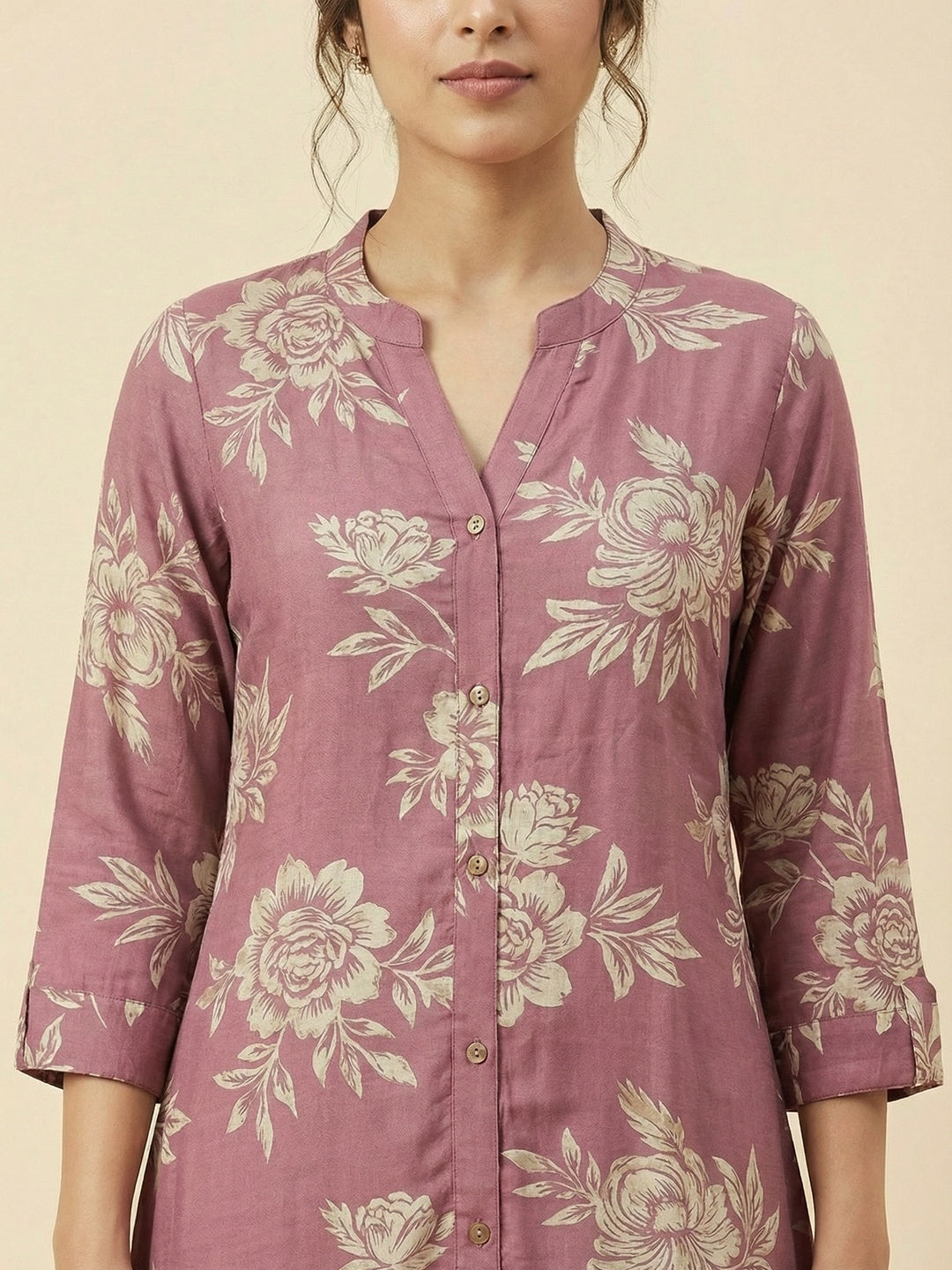 Dusty Pink Floral Printed Viscose A-Line Casual Dress with Comfortable Fit - Image 4