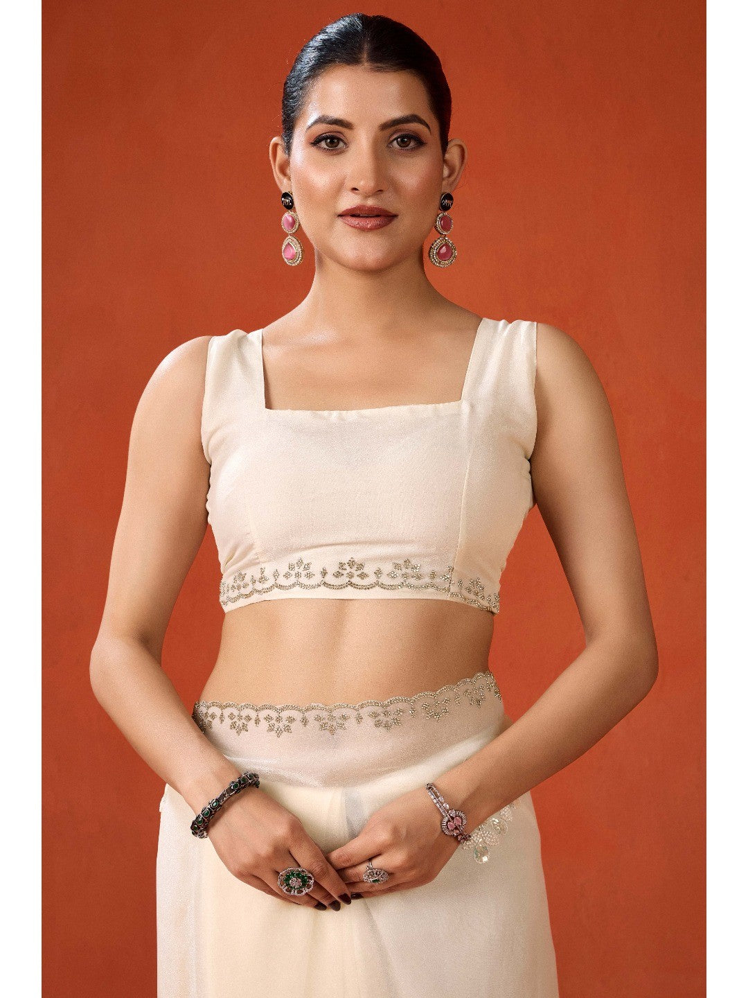Graceful Offwhite Georgette Silk Saree Adorned with Floral Embellishments - Image 7