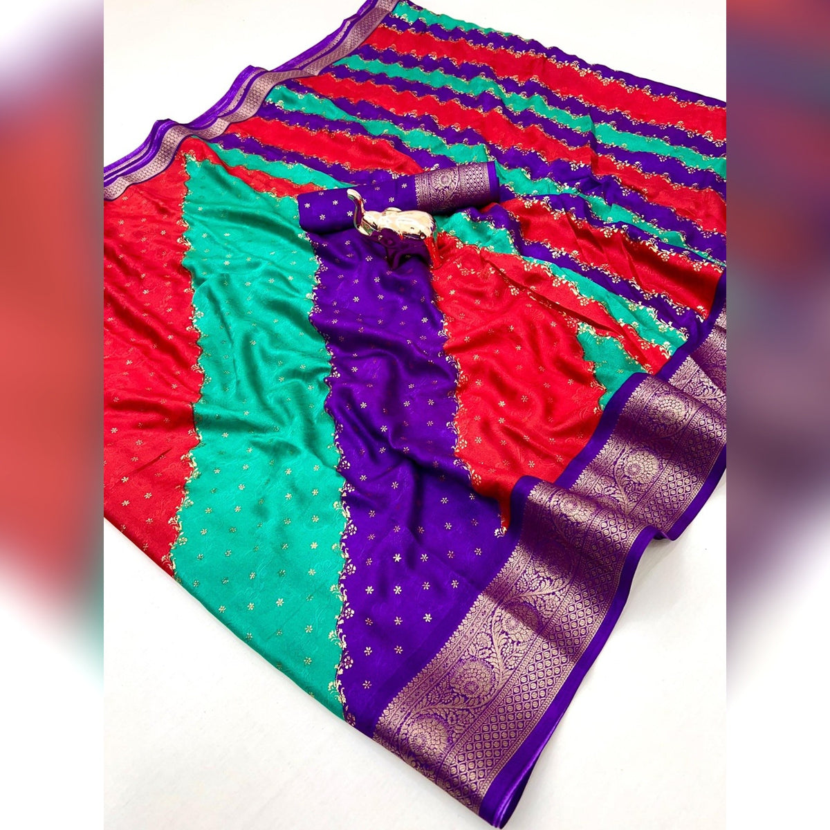 Multicolor Striped Georgette Saree Enhanced with Zari Weaving - Image 4