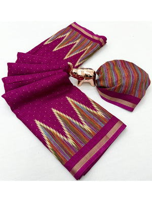 Festive Wear Magenta Geometric Printed Tussar Silk Saree with Artistic Pattern - Image 2