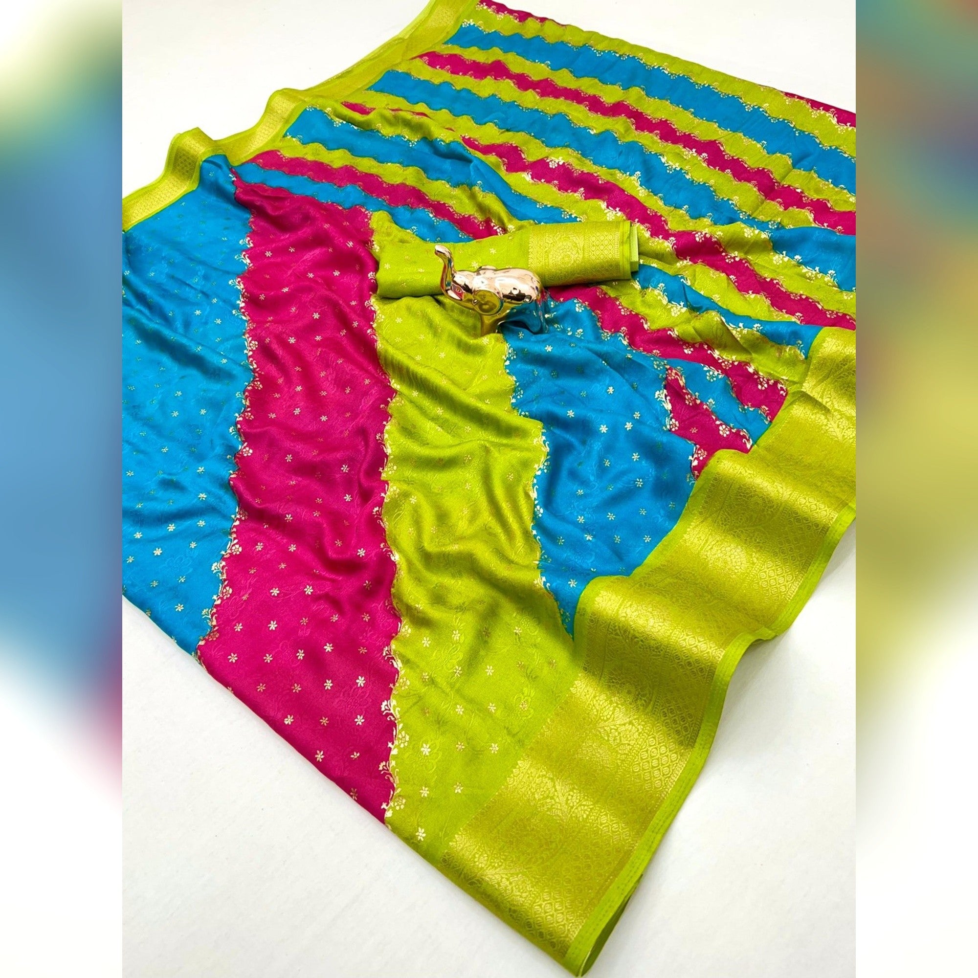 Bold Multicolor Striped Georgette Saree Highlighted with Zari Border - Image 3