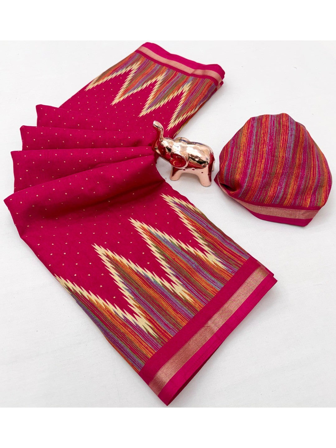 Festive Wear Pink Geometric Printed Tussar Silk Saree with Artistic Pattern - Image 2