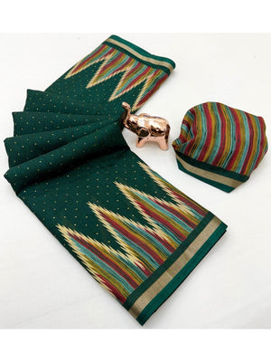 Festive Wear Green Geometric Printed Tussar Silk Saree with Artistic Pattern - Image 2