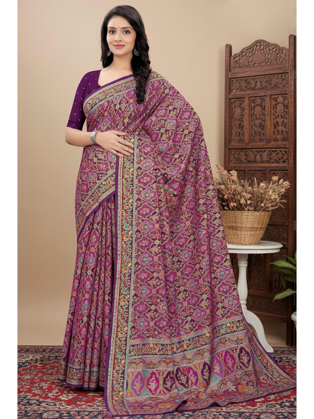 Classic Purple Pure Dola Viscose Saree Featuring Refined Position Printing - Image 1