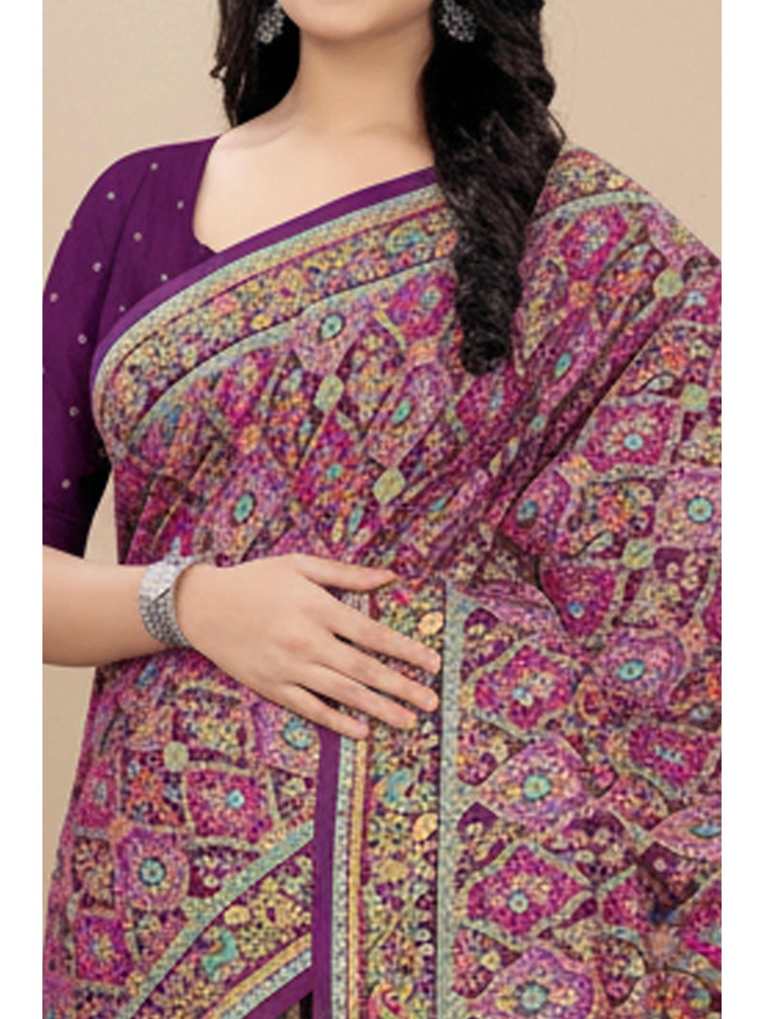 Classic Purple Pure Dola Viscose Saree Featuring Refined Position Printing - Image 2