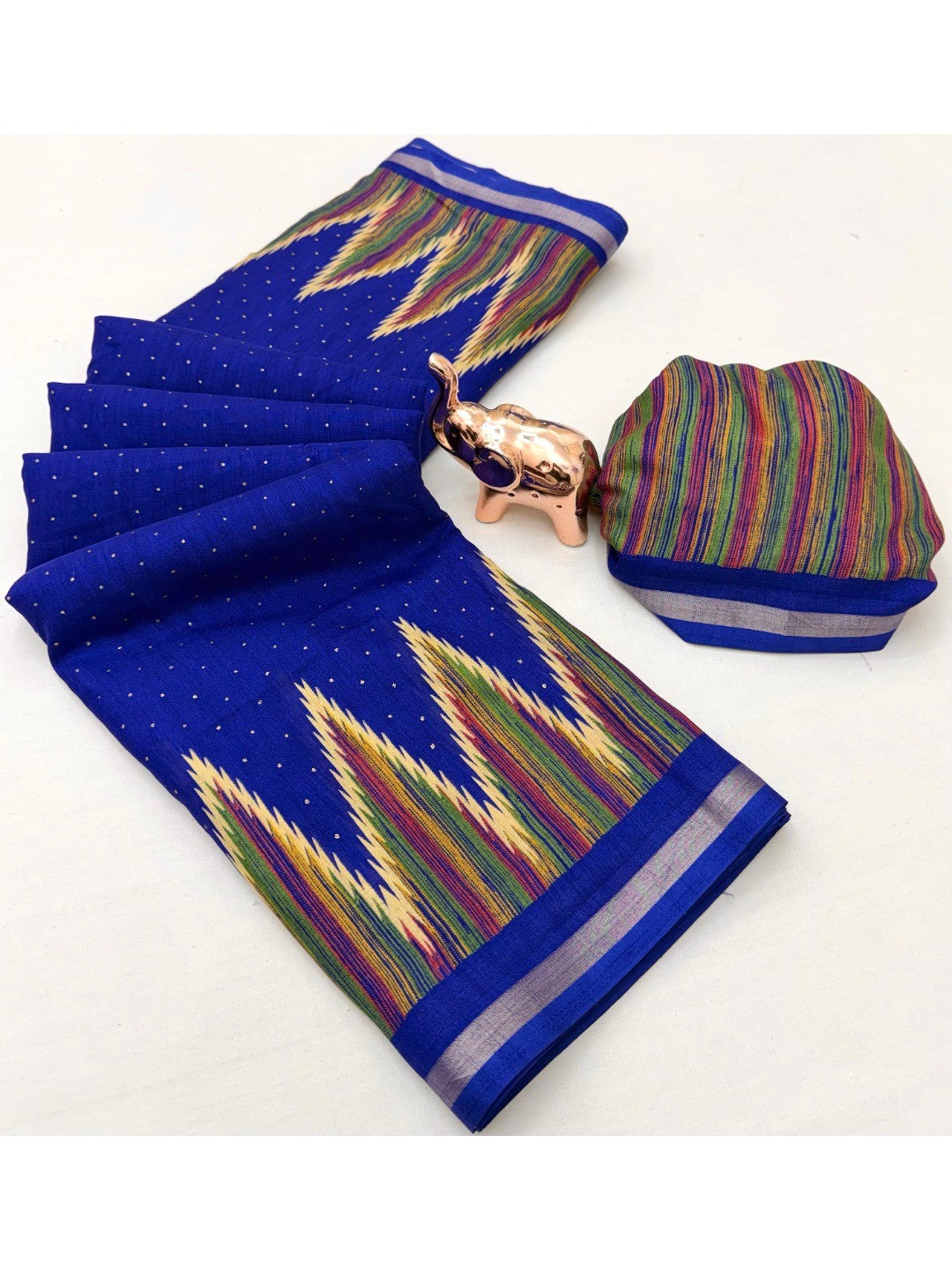 Festive Wear Royal Blue Geometric Printed Tussar Silk Saree with Artistic Pattern - Image 2