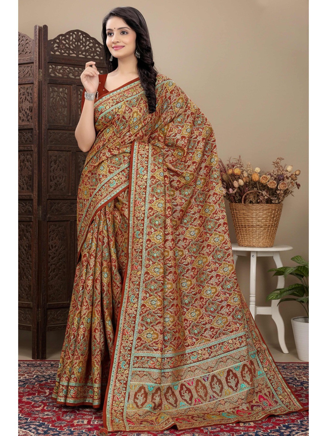 Classic Maroon Pure Dola Viscose Saree Featuring Refined Position Printing - Image 1