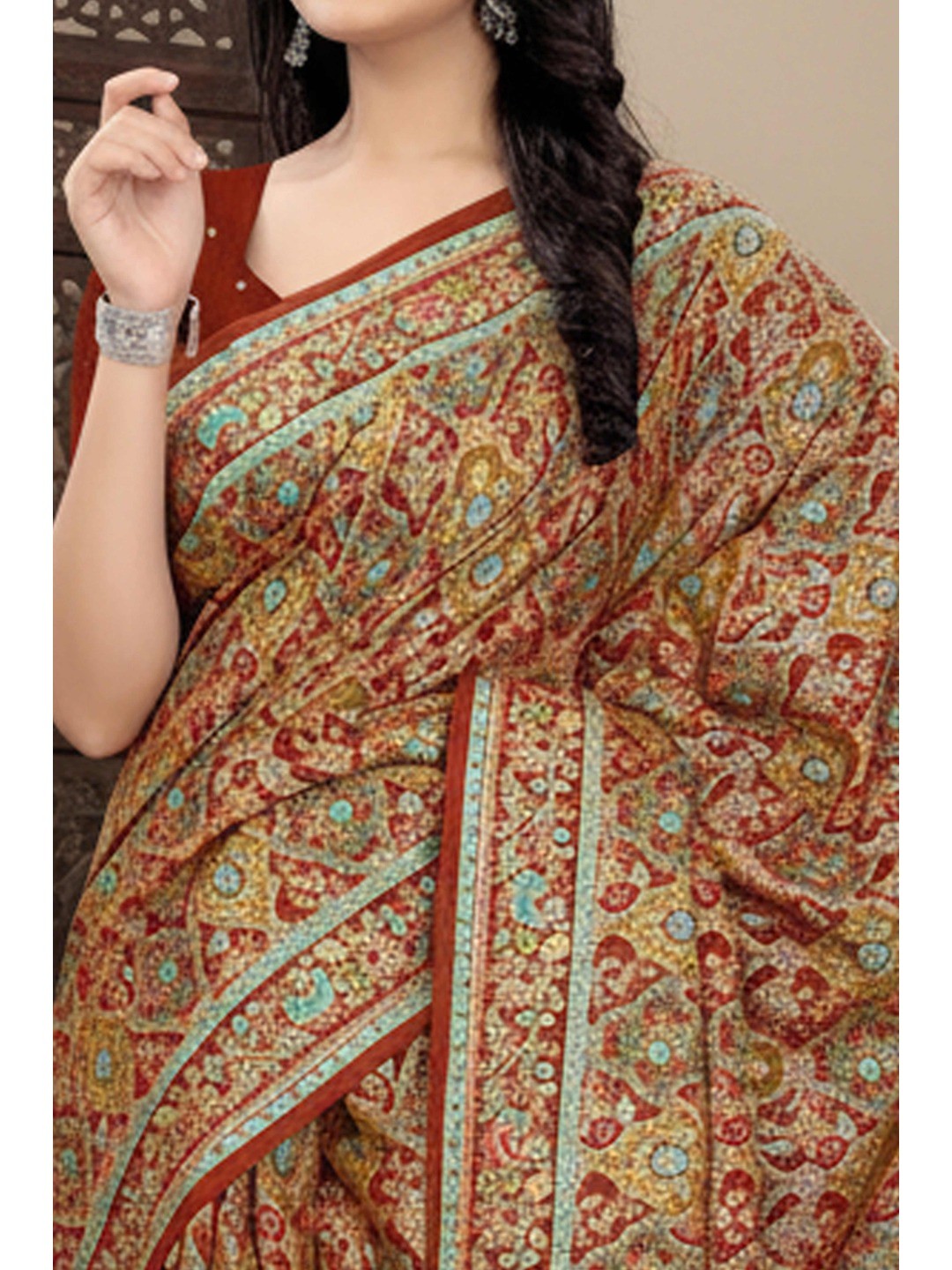 Classic Maroon Pure Dola Viscose Saree Featuring Refined Position Printing - Image 2