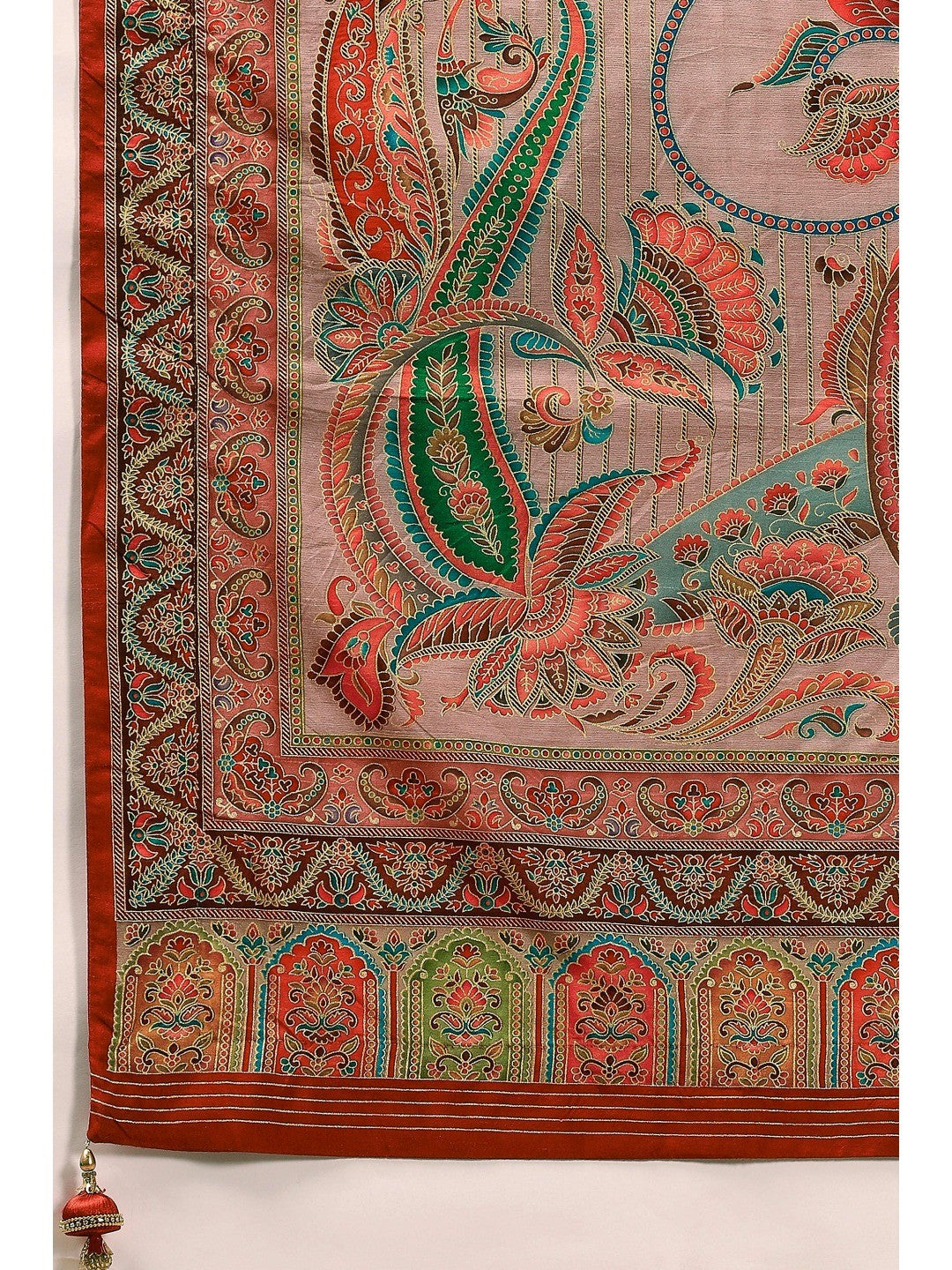Refreshing Dove Taupe Floral & Paisley Position Printed Pure Viscose Dola Saree With Timeless Charm - Image 8