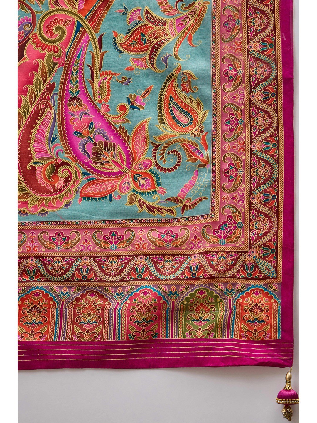 Refreshing Blue Floral & Paisley Position Printed Pure Viscose Dola Saree With Timeless Charm - Image 9