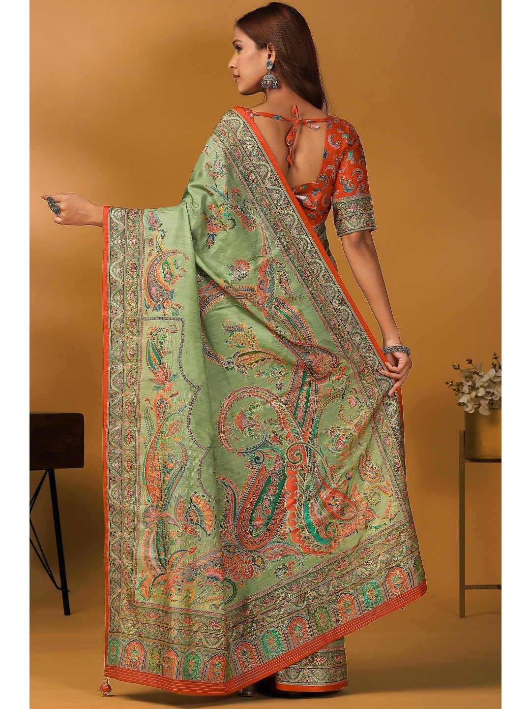 Refreshing Green Floral & Paisley Position Printed Pure Viscose Dola Saree With Timeless Charm - Image 5