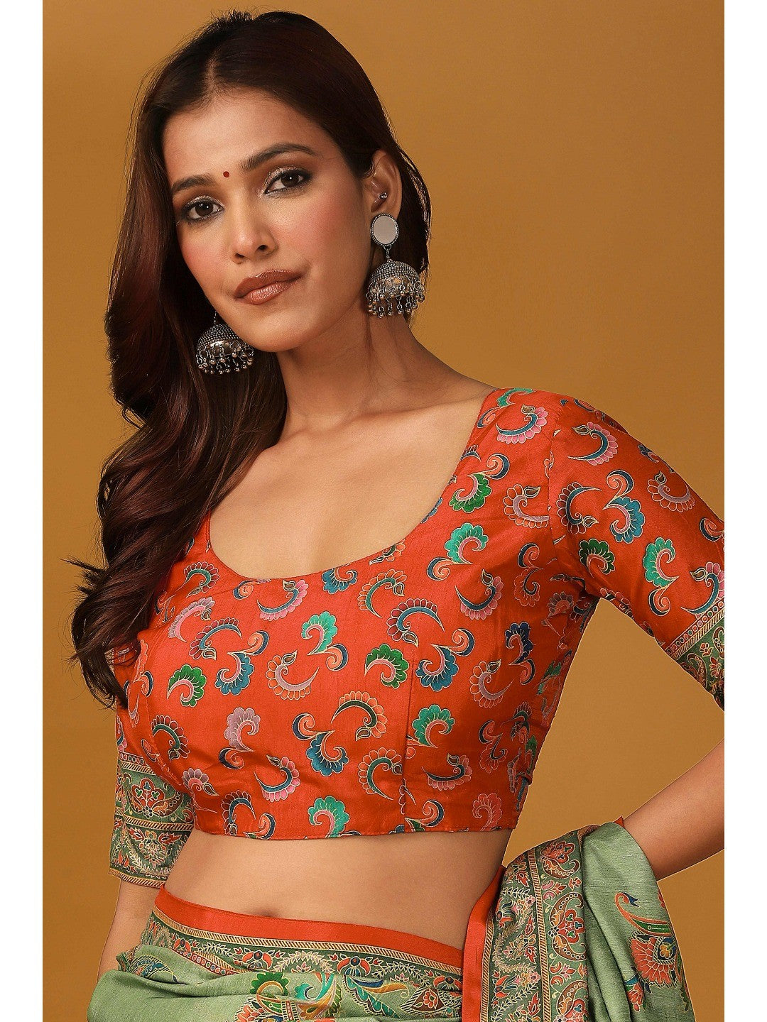 Refreshing Green Floral & Paisley Position Printed Pure Viscose Dola Saree With Timeless Charm - Image 5