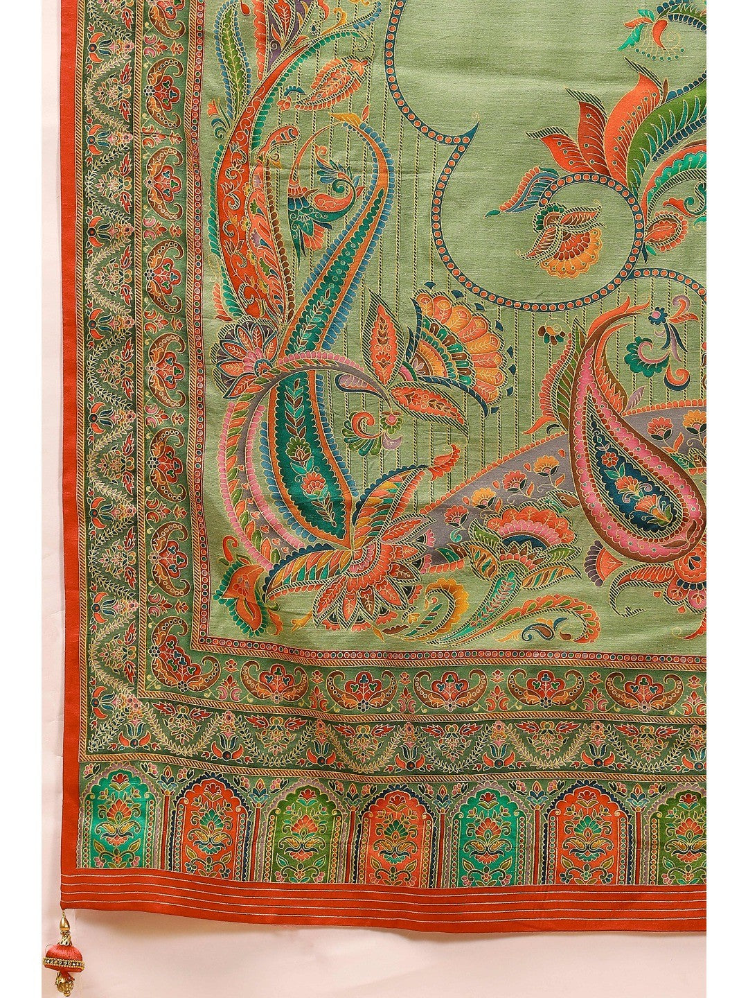 Refreshing Green Floral & Paisley Position Printed Pure Viscose Dola Saree With Timeless Charm - Image 8