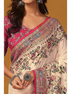 Elegant Cream Pure Viscose Dola Saree Adorned With Floral & Paisley Position Prints - Image 2