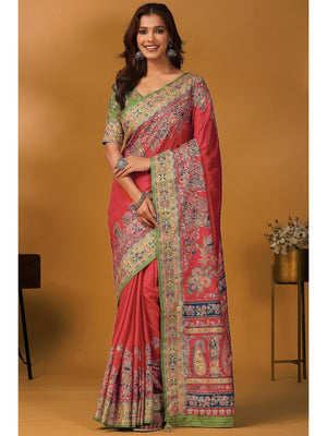 Elegant Pink Pure Viscose Dola Saree Adorned With Floral & Paisley Position Prints - Image 1