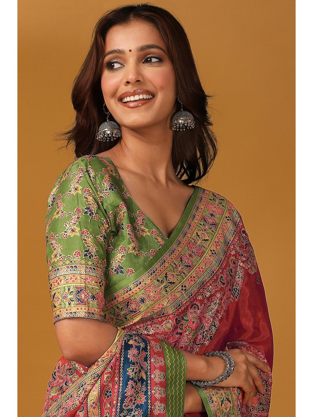 Elegant Pink Pure Viscose Dola Saree Adorned With Floral & Paisley Position Prints - Image 6