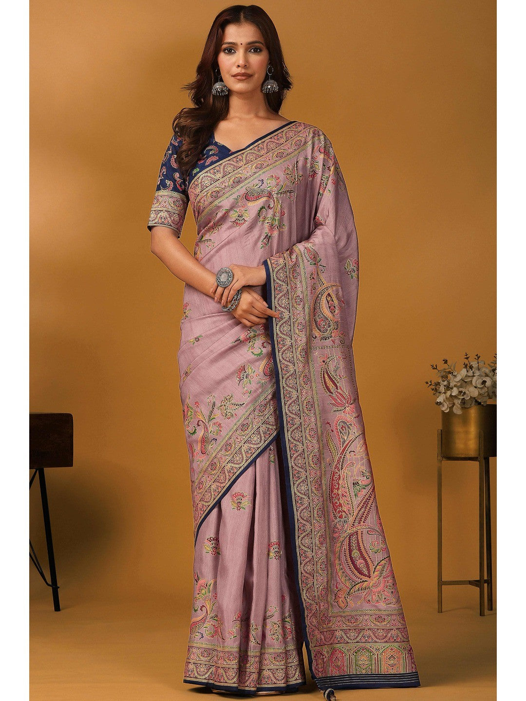 Refreshing Pink Floral & Paisley Position Printed Pure Viscose Dola Saree With Timeless Charm - Image 1