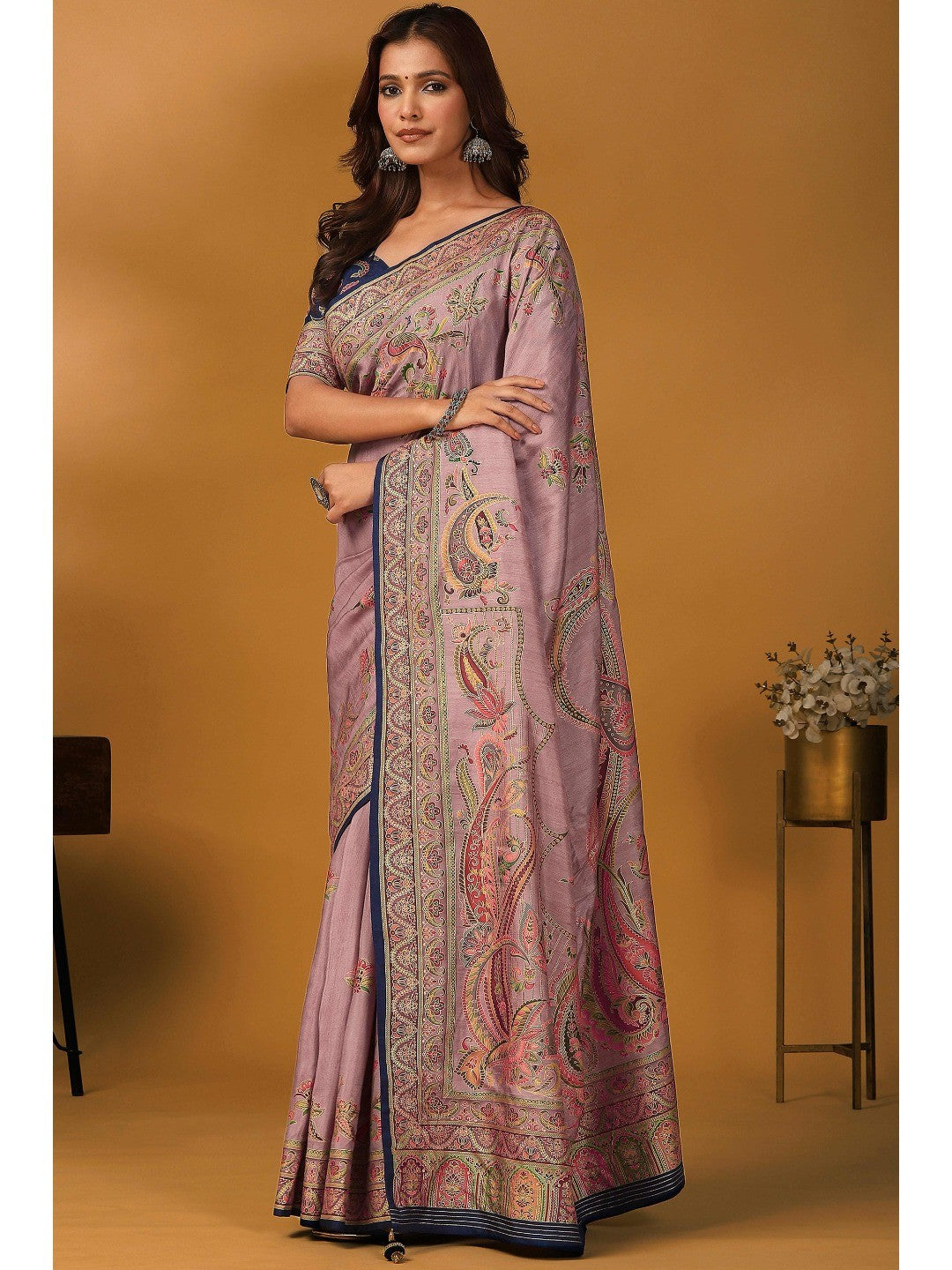 Refreshing Pink Floral & Paisley Position Printed Pure Viscose Dola Saree With Timeless Charm - Image 5