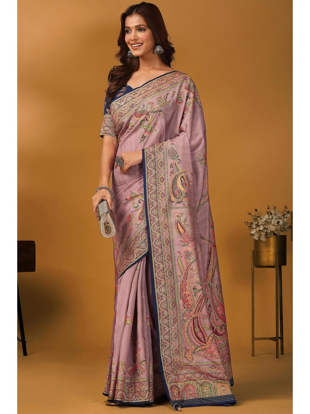 Refreshing Pink Floral & Paisley Position Printed Pure Viscose Dola Saree With Timeless Charm - Image 8