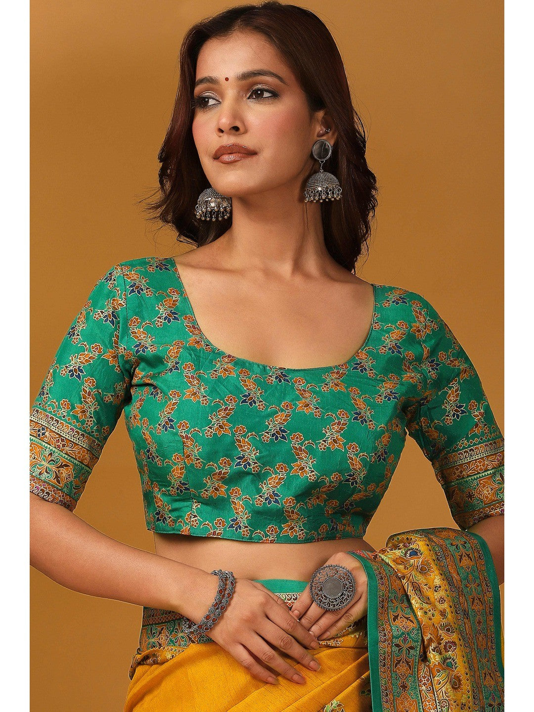 Elegant Mustard Pure Viscose Dola Saree Adorned With Floral & Paisley Position Prints - Image 5