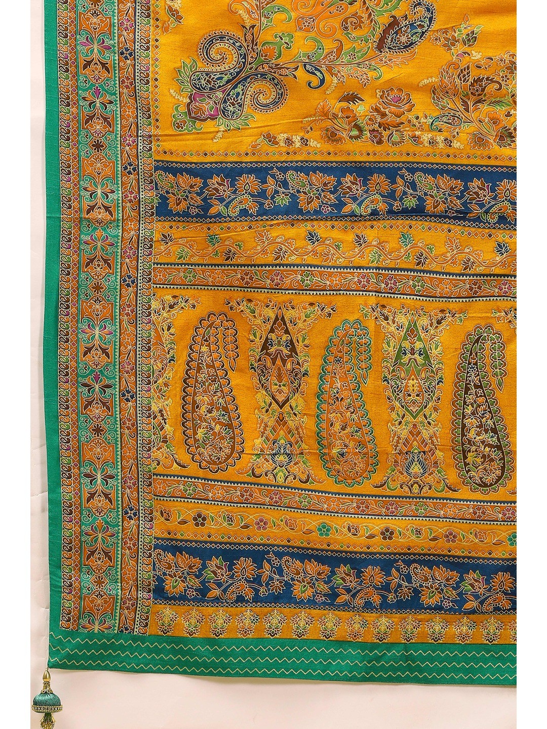 Elegant Mustard Pure Viscose Dola Saree Adorned With Floral & Paisley Position Prints - Image 6