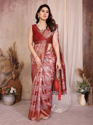 Graceful Maroon Floral & Butterfly Motifs Zari Woven Pure Cotton Saree With Designer Tassel Pallu - Image 2