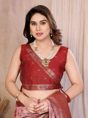 Graceful Maroon Floral & Butterfly Motifs Zari Woven Pure Cotton Saree With Designer Tassel Pallu - Image 2