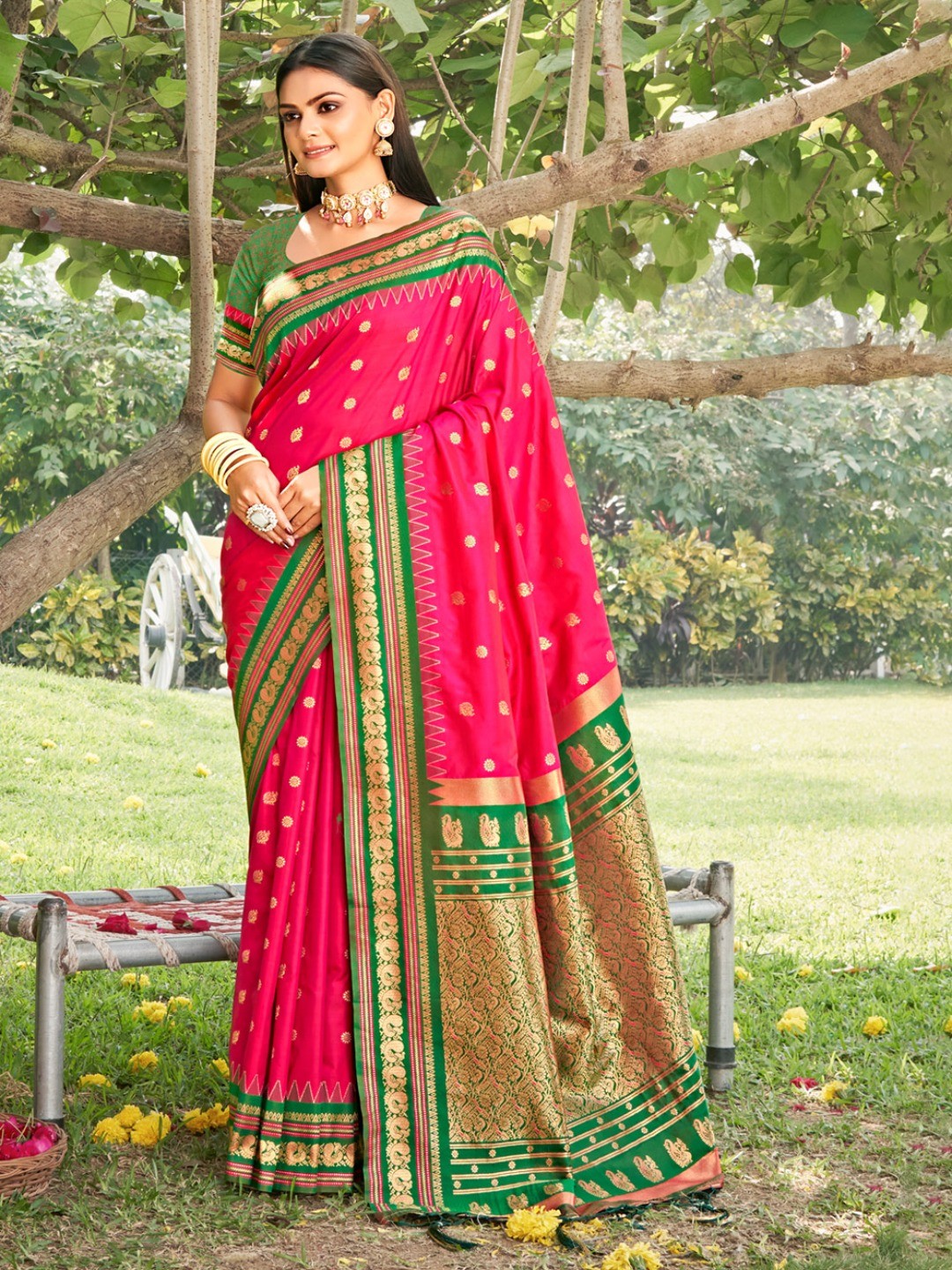 Elegant Pink Ethnic Motifs Zari Silk Blend Saree for Festive Occasions - Image 1