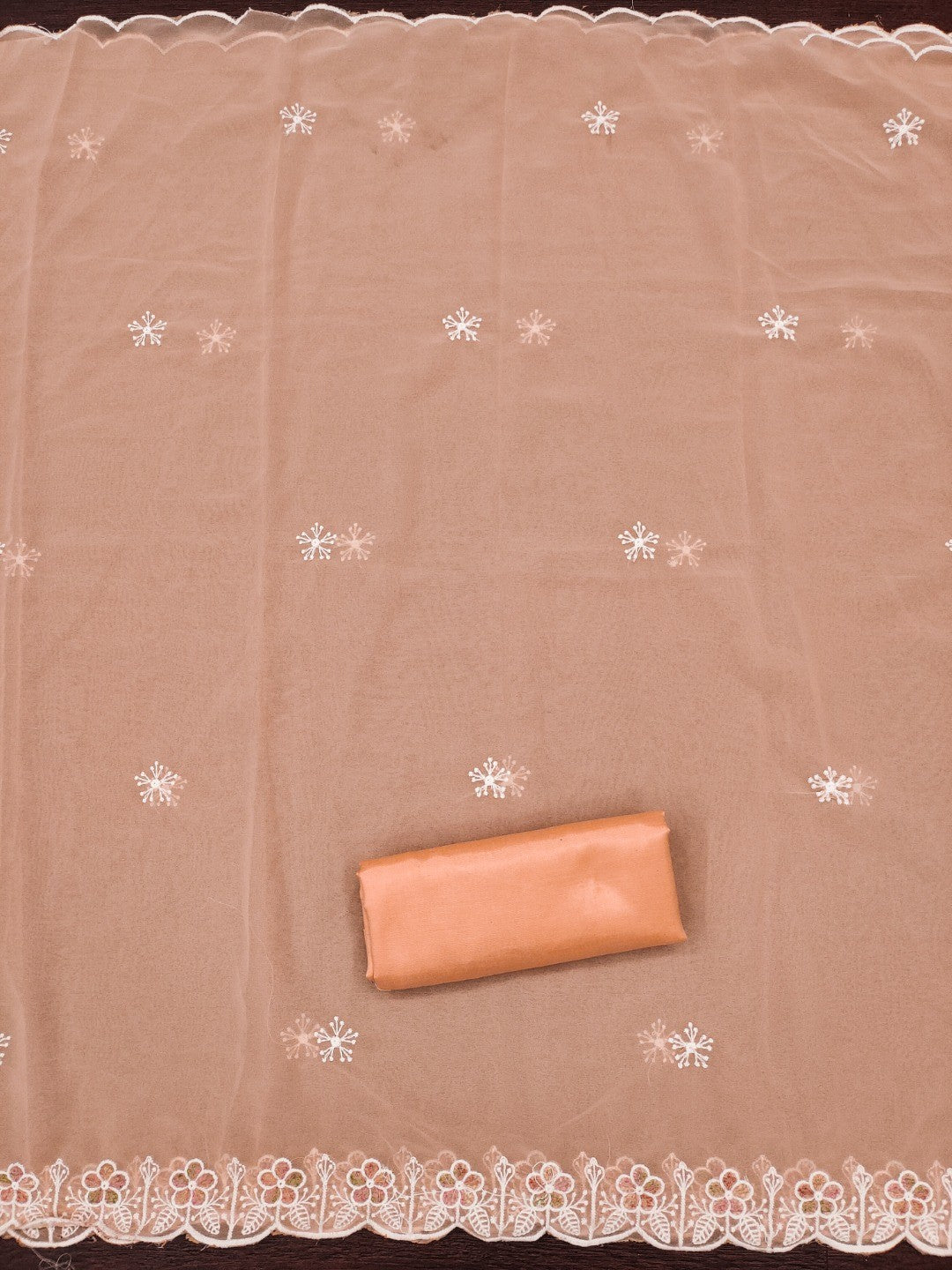 Classic Peach Floral Thread Embroidery Georgette Dress Material For Timeless Ethnic Wear - Image 5