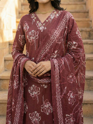 Maroon Floral Printed Pure Cotton Straight Fit Salwar Suit - Image 2
