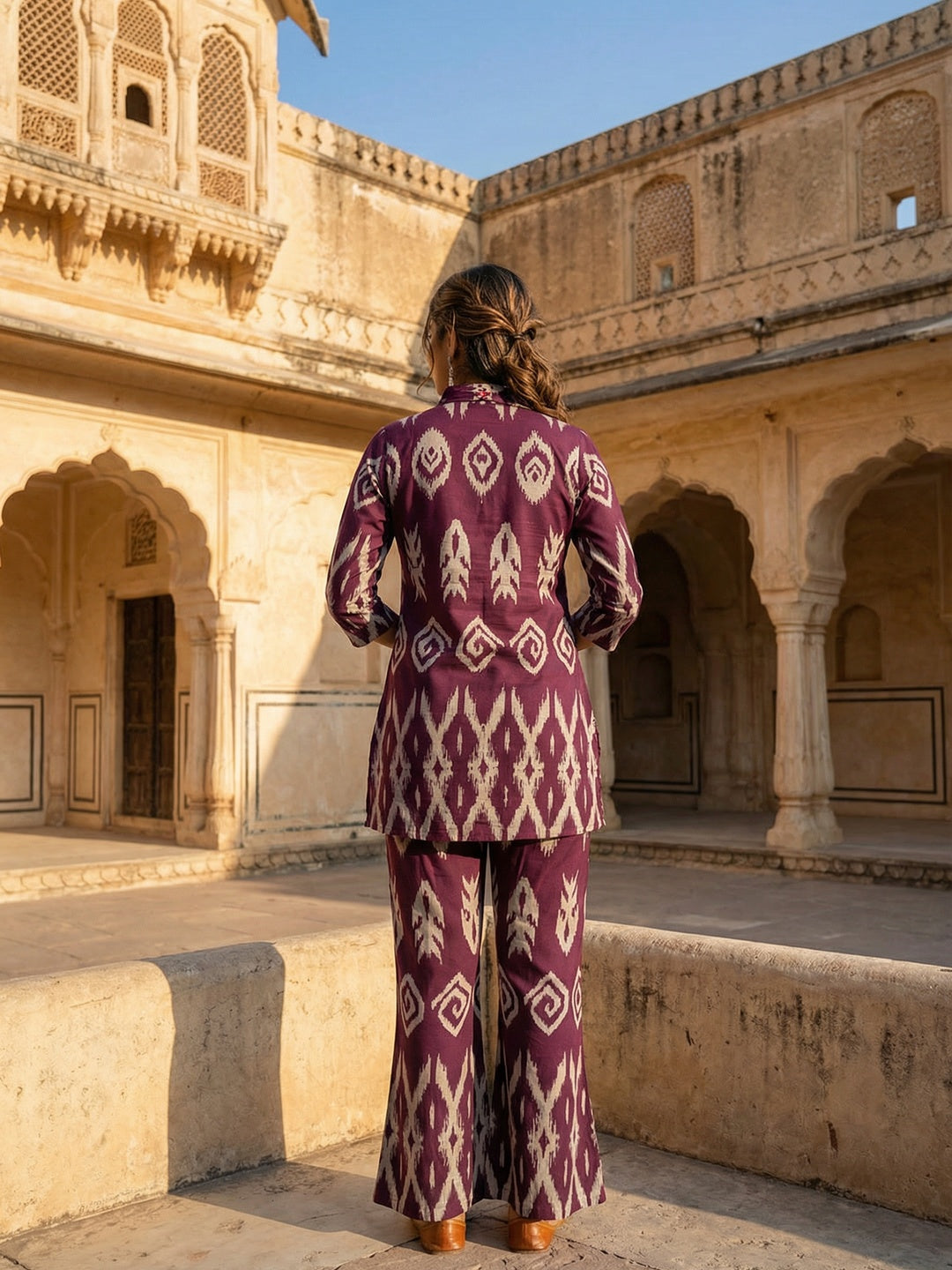 Modern Purple Ikkat Printed Viscose Top and Bottom Set with Classic Traditional Appeal - Image 4