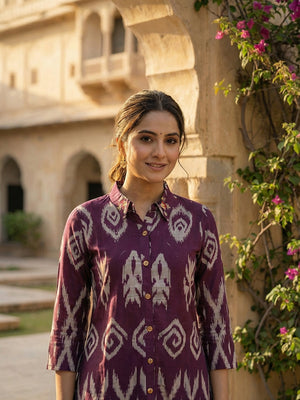 Modern Purple Ikkat Printed Viscose Top and Bottom Set with Classic Traditional Appeal - Image 2