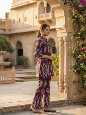 Modern Purple Ikkat Printed Viscose Top and Bottom Set with Classic Traditional Appeal - Image 2