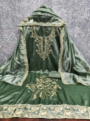 Sophisticated Green Floral Embroidered Organza Dress Material With Fine Swarovski Accents - Image 2