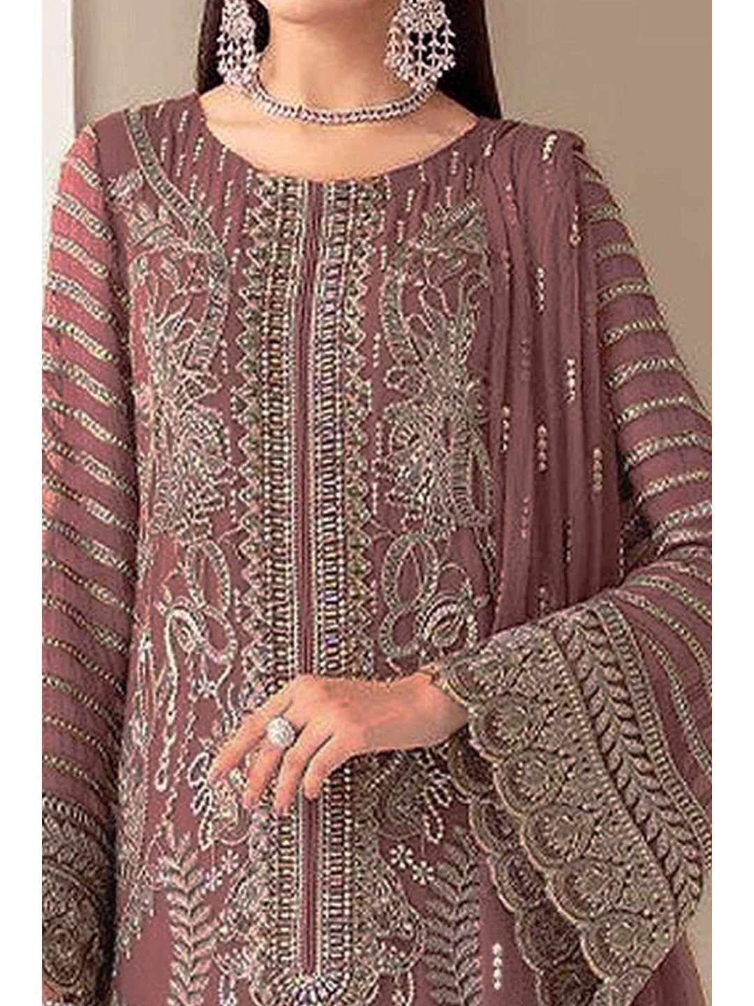 Elegant Pink Embroidered Georgette Semi-Stitched Pakistani Salwar Suit - Image 2