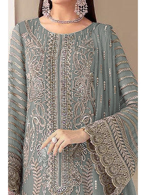 Elegant Sage Green Embroidered Georgette Semi-Stitched Pakistani Salwar Suit - Image 2