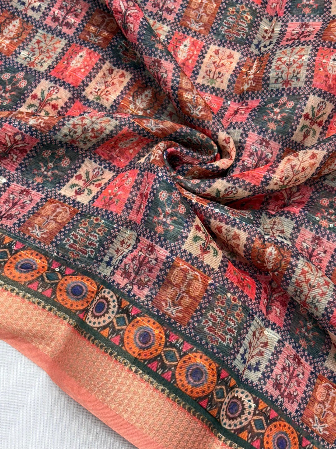 Peach Abstract Digital Print Cotton Blend Saree with Fine Fabric Texture and Elegant Look - Image 2