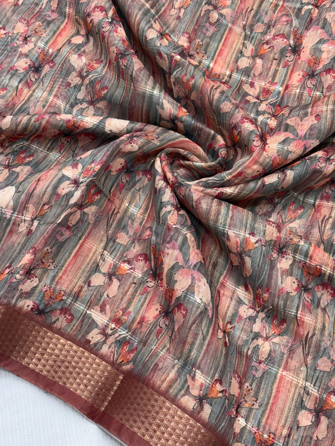Peach Abstract Digital Printed Cotton Blend Saree with Detailed Digital Pattern Finish - Image 2